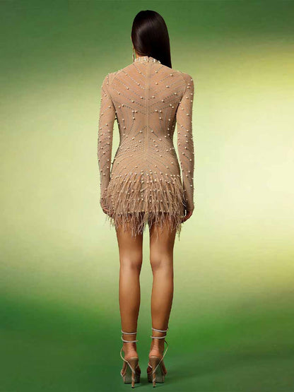 Daisy Tassels Pearl Diamond Mini Dress