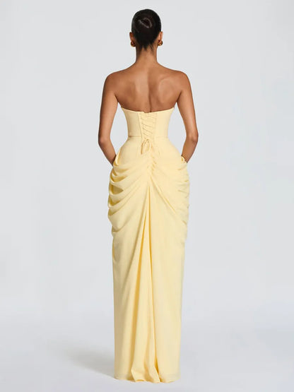 Giselle Ruched Slit Strapless Maxi Dress