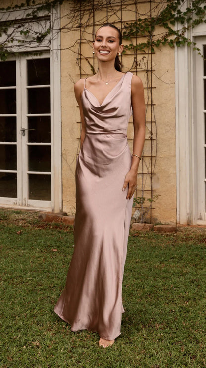 Iris Asymmetrical Maxi Dress - Dusty Pink