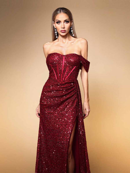 Beatrice Strapless Maxi Dress In Red