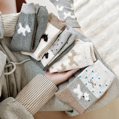 Rufia - Gray and White Dog Pattern Thick Warm Socks