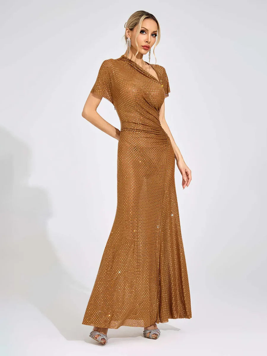 Rosalind Gold Asymmetric Maxi Dress