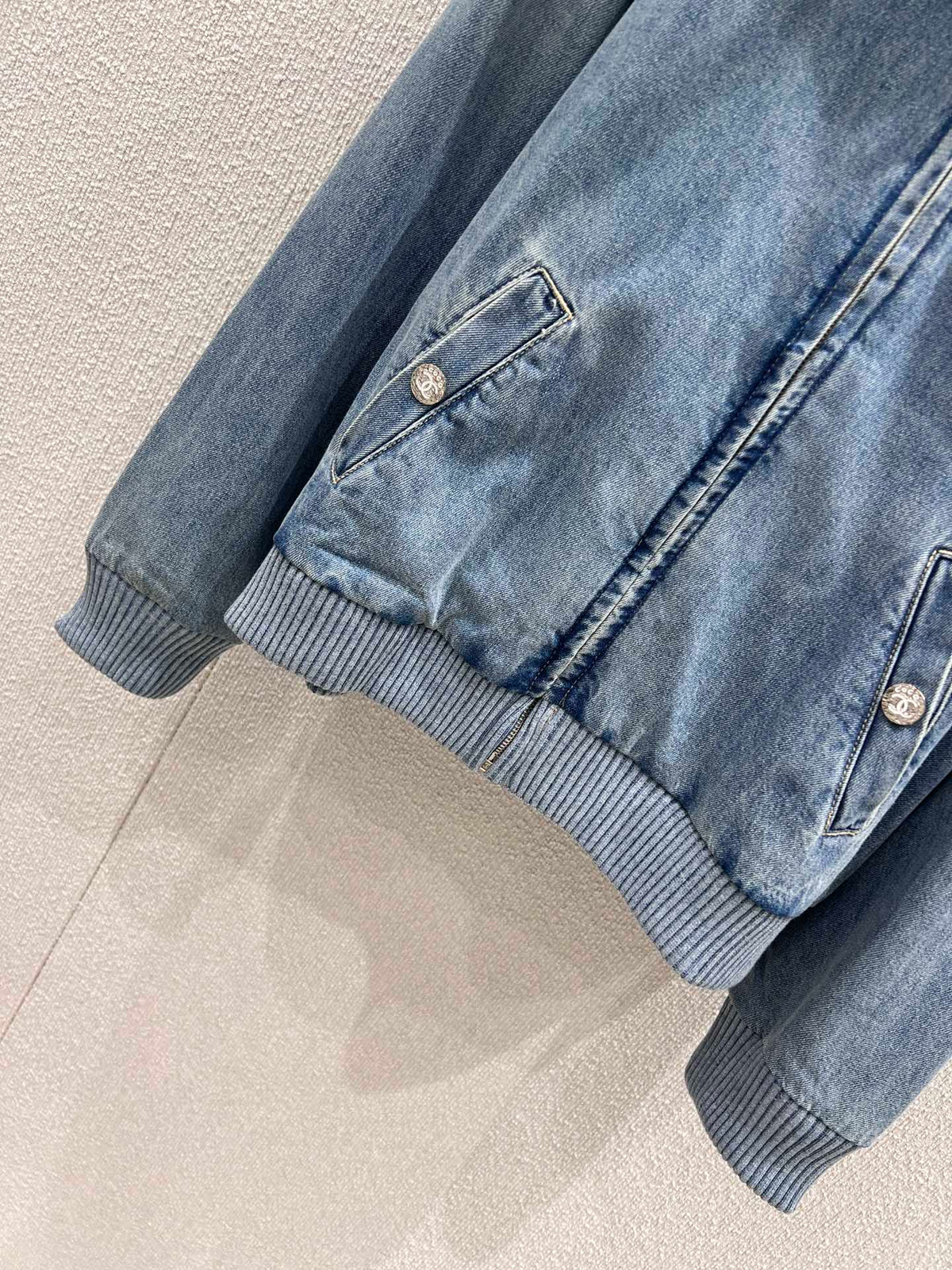 CC 25M Embroidered Lapel Denim Jacket Blue Cotton