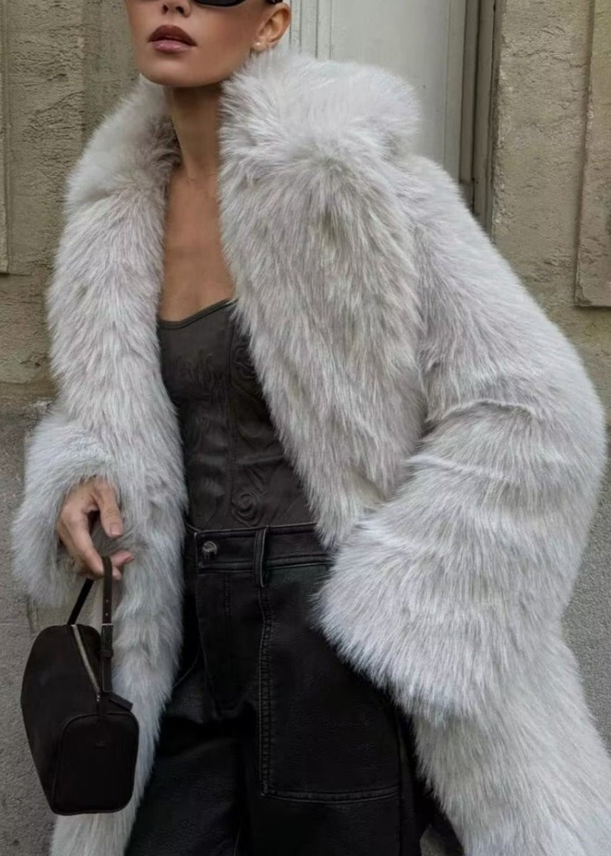 Three Quarter Faux Fur Coat White Luxury