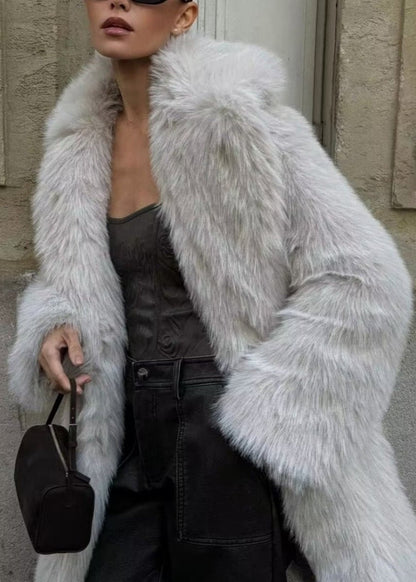 Three Quarter Faux Fur Coat White Luxury