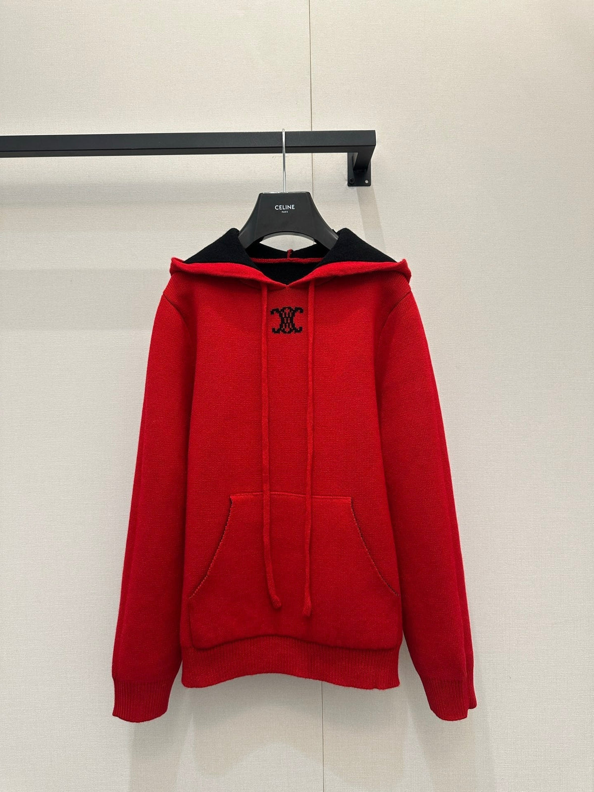 Celin Embroidered Hooded Sweater Red Wool 346089