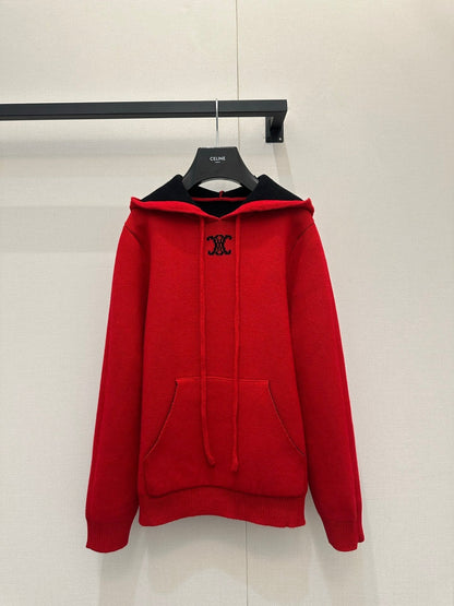 Celin Embroidered Hooded Sweater Red Wool 346089