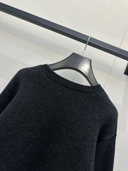 Celin Embroidered Crew Neck Sweater Black Wool 346096