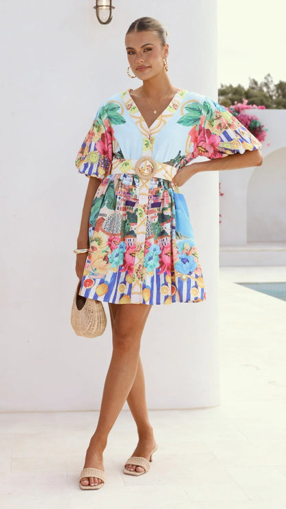 Tasha Mini Dress - Positano Blue