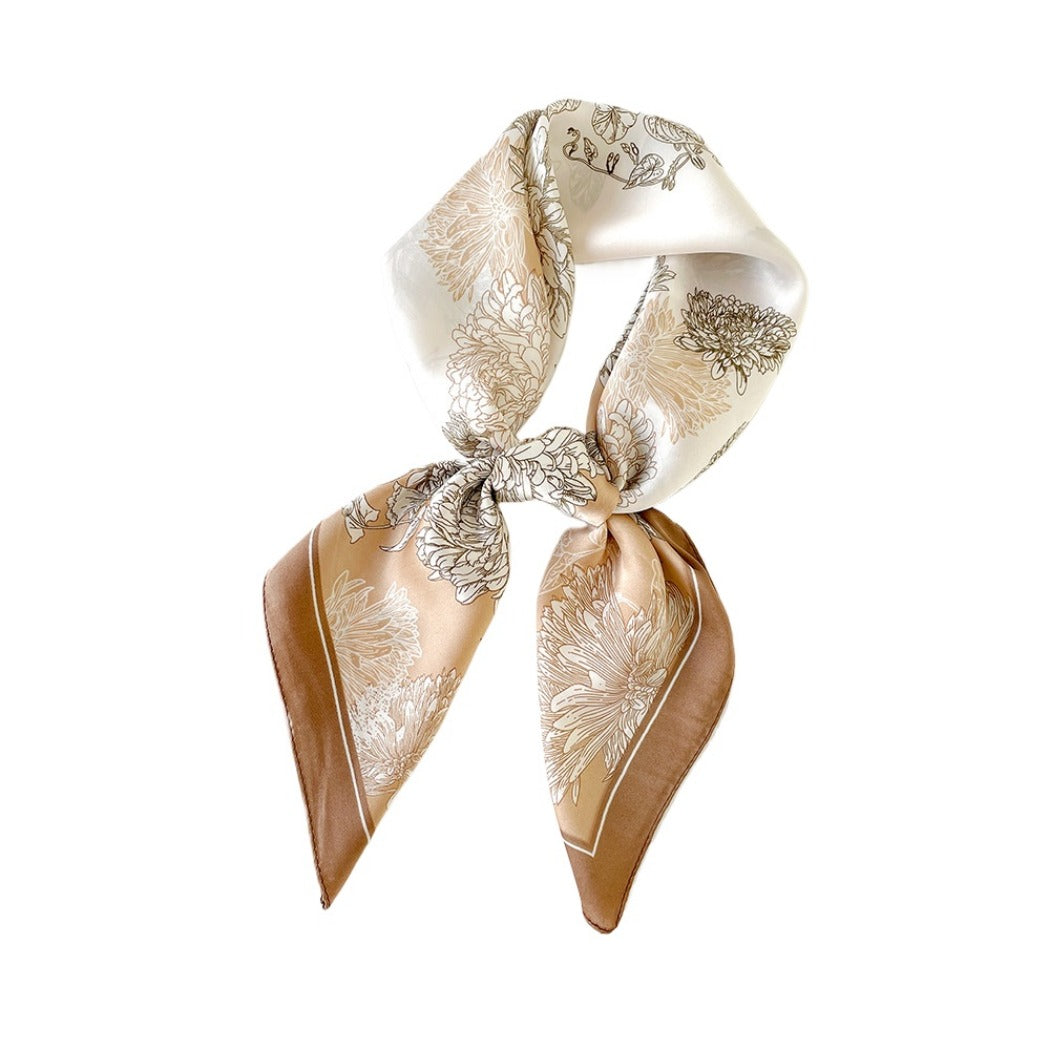 Scarvii - 27.5" Elegant Floral Print Square Scarf - Soft &amp; Delicate