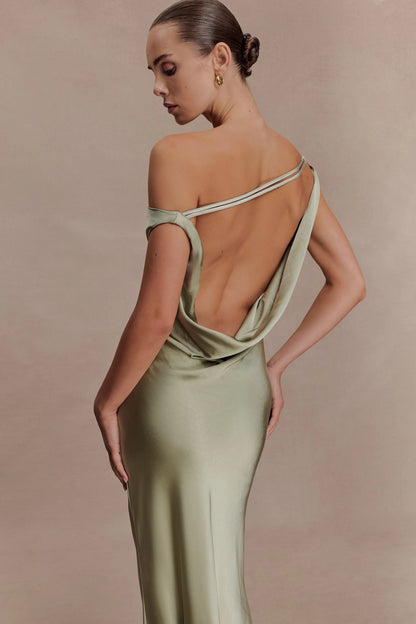 Yvette Slip Maxi Dress With Asymmetrical Hem - Sage