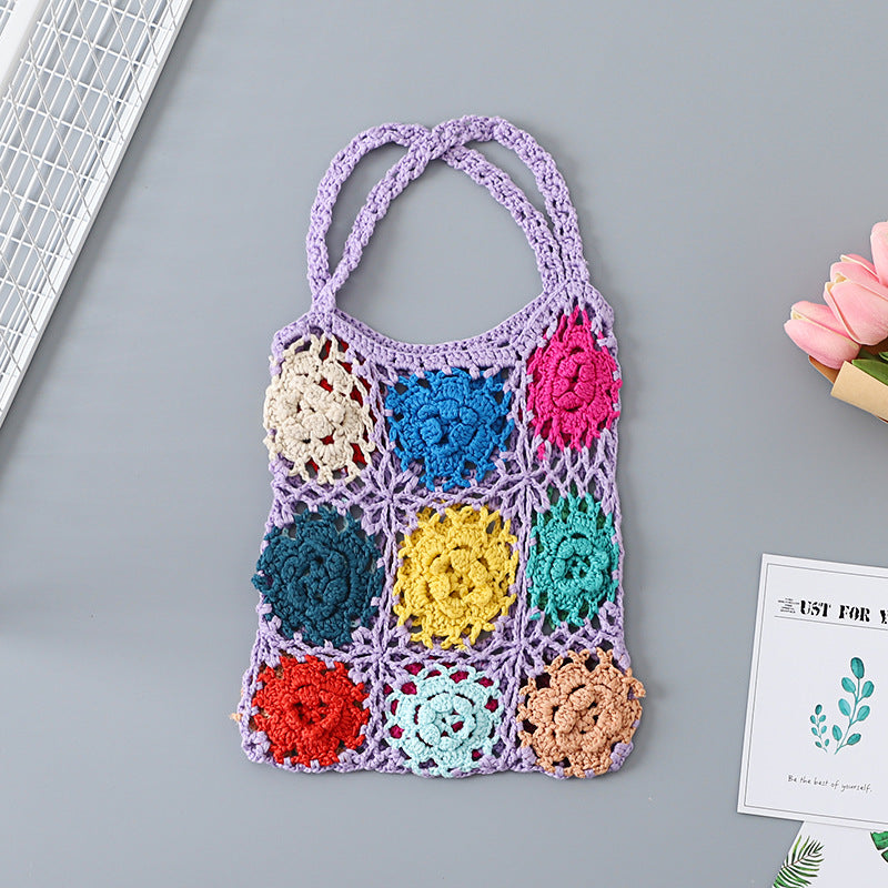 Crochet Granny Square Bag Grandma Grid Handmade Crochet Bag