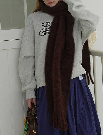 Winter Solid Color Thick Tassel Wool Scarf