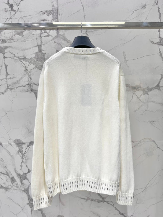 Fendi 25 Lazy-Style Crewneck Sweater White Cotton