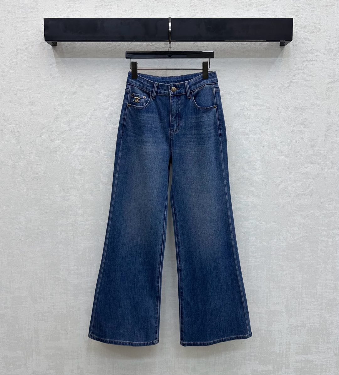 Celine Logo Straight-Leg Jeans Blue Wash Polyester Cotton 351745