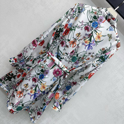 GG SS26 Flora Print Mini Dress White Multicolor Silk 351773