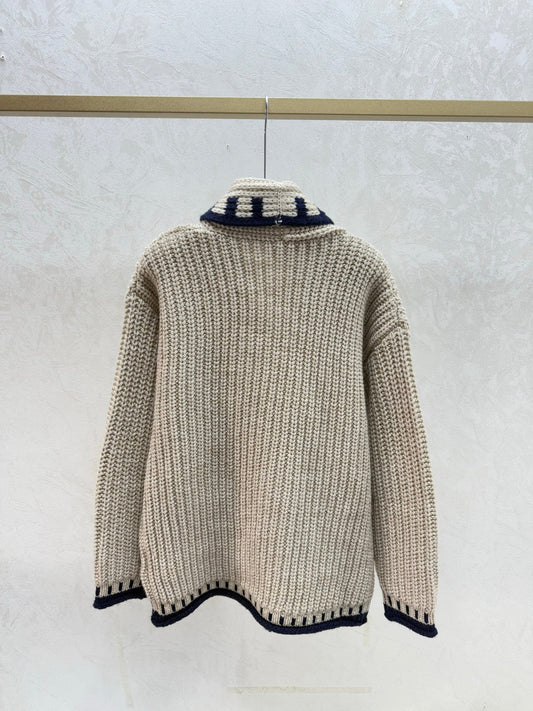 Chanel 2025 Cardigan Beige Blue Wool