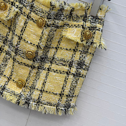 Balmain 26s Skirt Yellow Black Tweed 346066