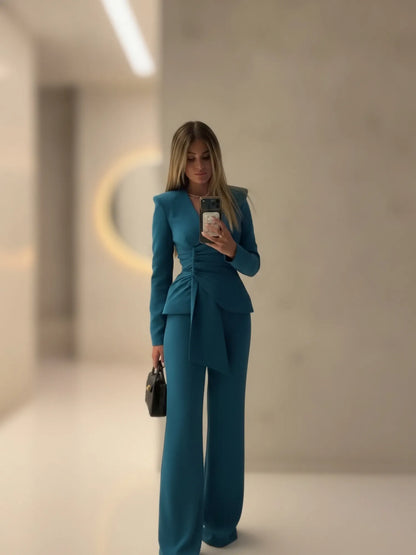Alessandra Ruched-Waist Blazer and Trouser Set