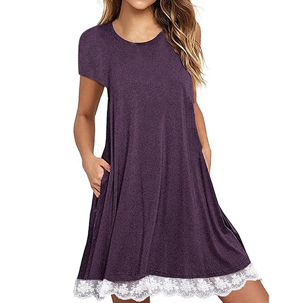 Explosions Lace Stitching Crew Neck Short Sleeve Large Size Dress