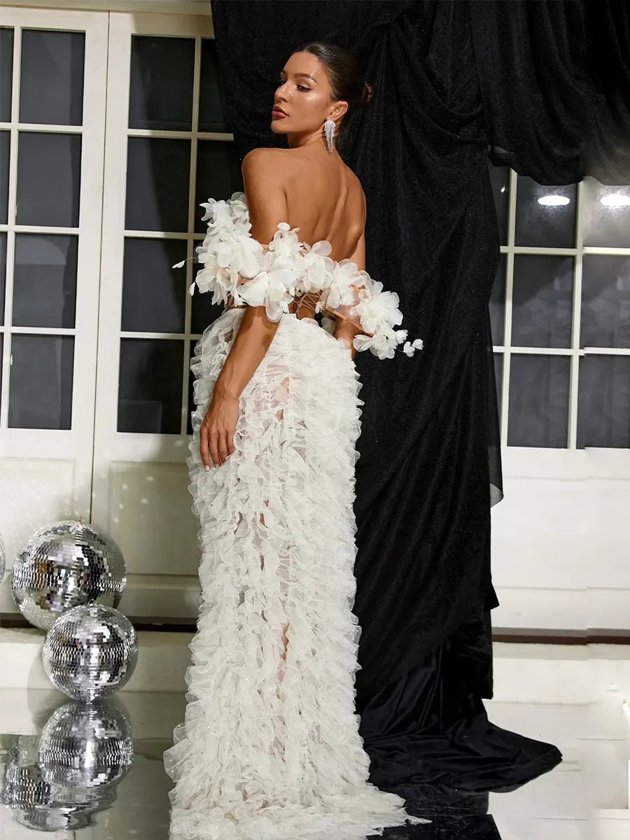 Nevaeh Off Shoulder High Split Maxi Dress