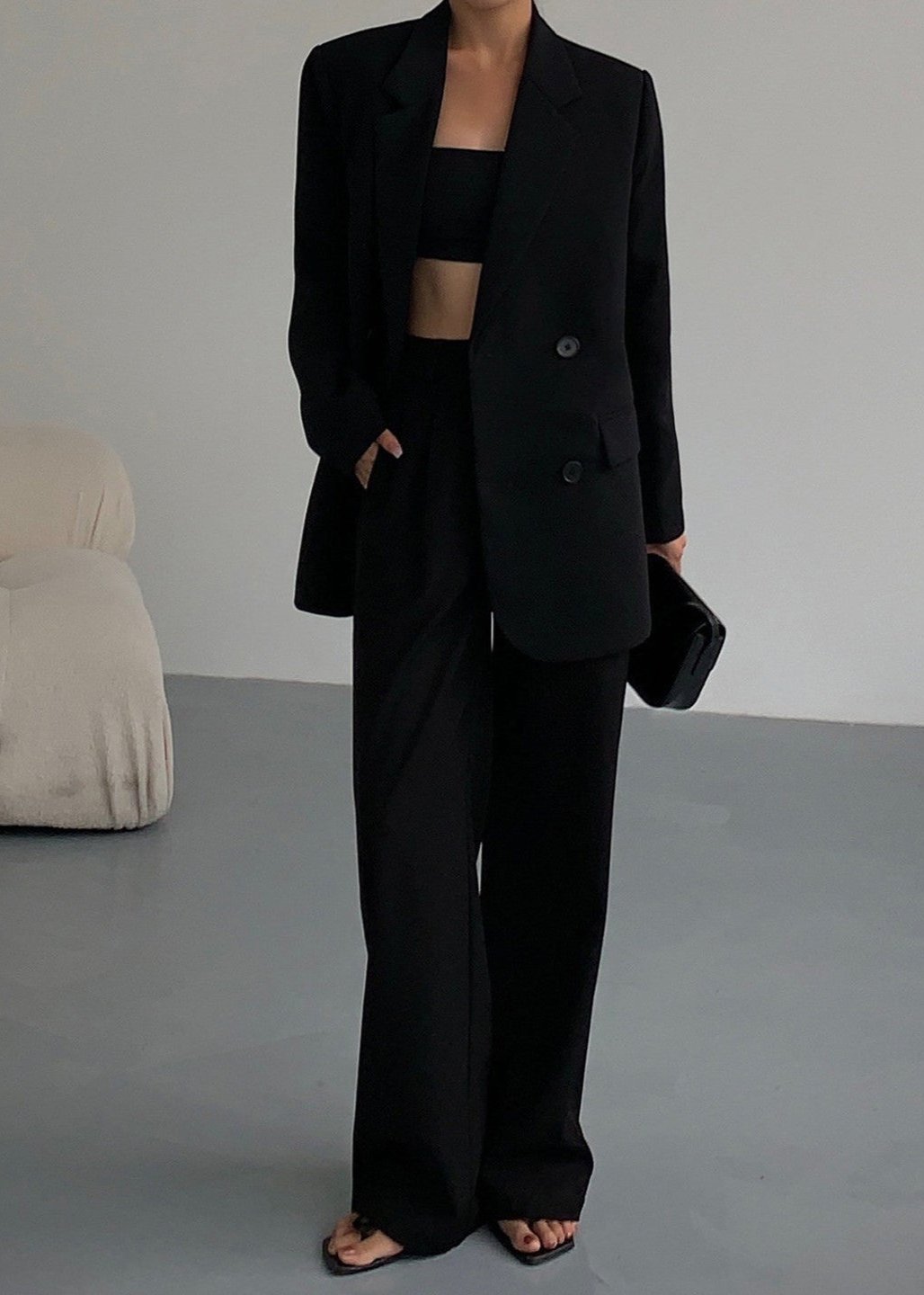 Oversized Black Blazer In Classic Double Breasted Style