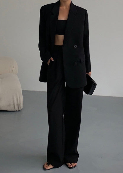 Oversized Black Blazer In Classic Double Breasted Style