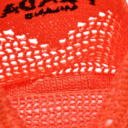 Yarn Raffia Effect Crochet Logo Embroidered Tote Bag Arancio