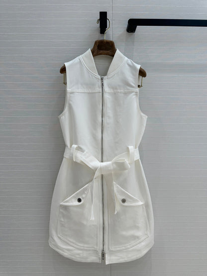 HM Majia Zipped Sleeveless Dress in White Cotton