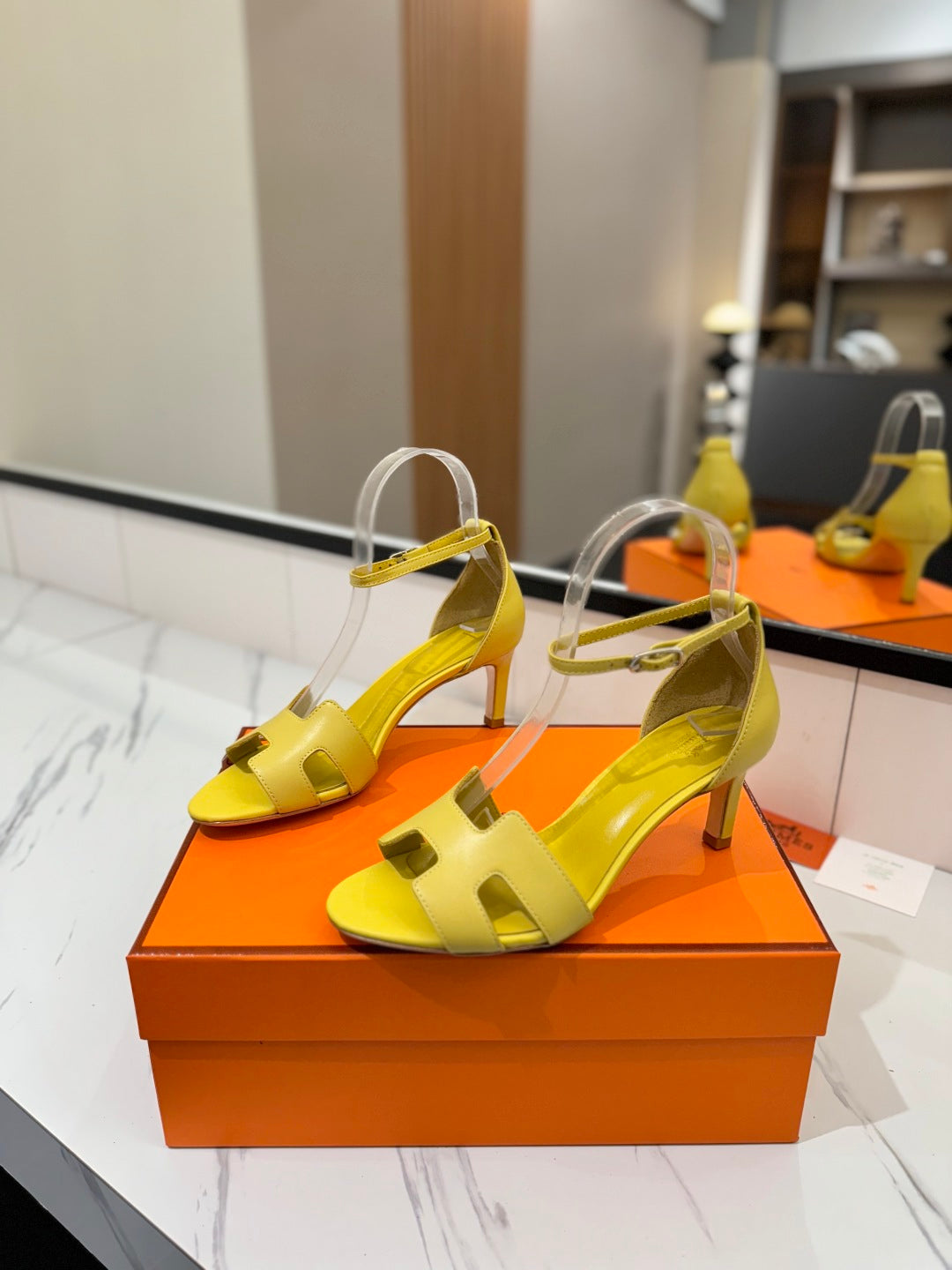 HM Joy 65mm Heeled Sandals Yellow Flat Cowhide 294929