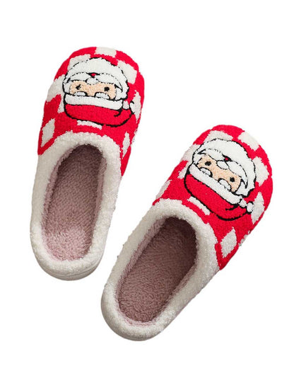 Plaid Santa Claus Warm Fleece Winter Slippers