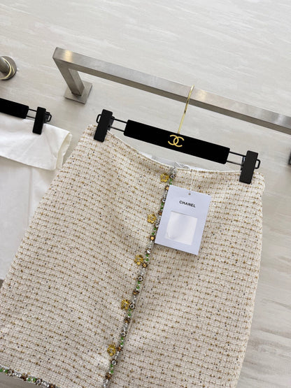 CC 26s Midi Skirt White Gold Tweed