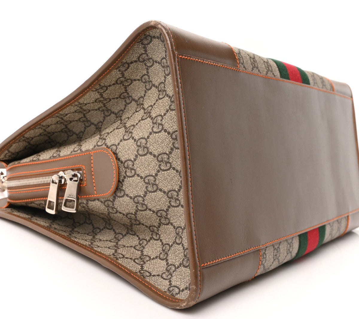 GG Supreme Monogram Medium Web Duffle Beige Brown Orange