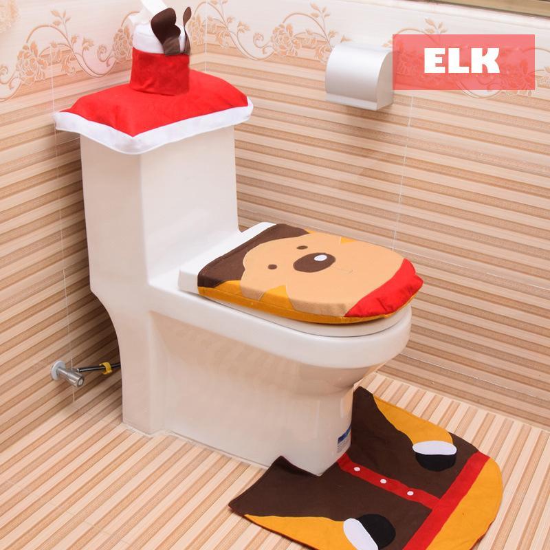 3-Piece Snowman Santa Toilet Seat Cover And Rug Set Christmas Decorations