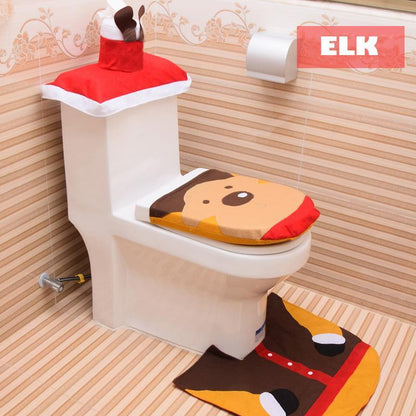 3-Piece Snowman Santa Toilet Seat Cover And Rug Set Christmas Decorations