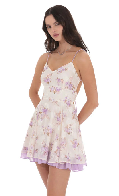 Floral Fit and Flare Dress in Cream