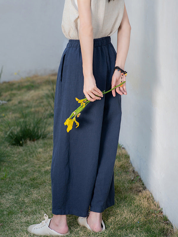 Loose Wide Leg Elasticity Solid Color Casual Pants Bottoms