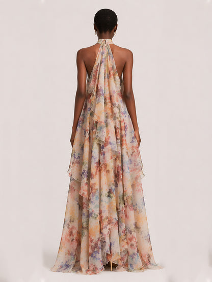 Ada Tiered Printed Mesh Maxi Dress
