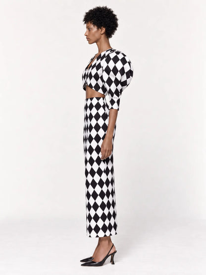 Selah Checked Puff Sleeves Top and Maxi Skirt Set