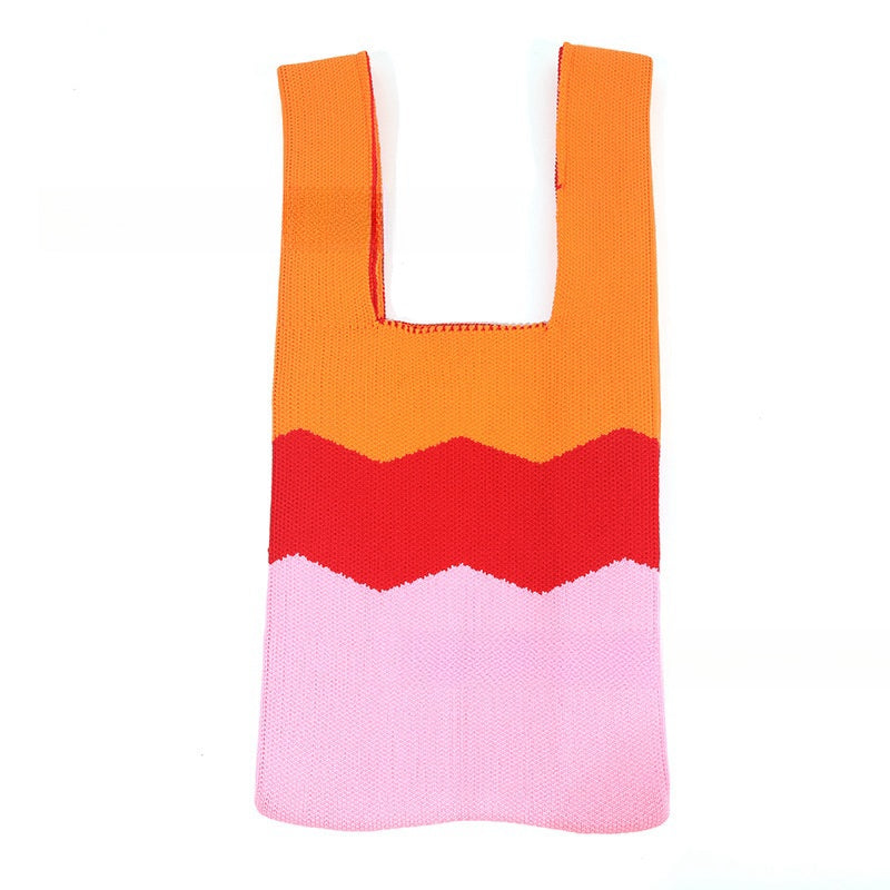 Crochet Tote Bag Blue White Rainbow Knit Bag