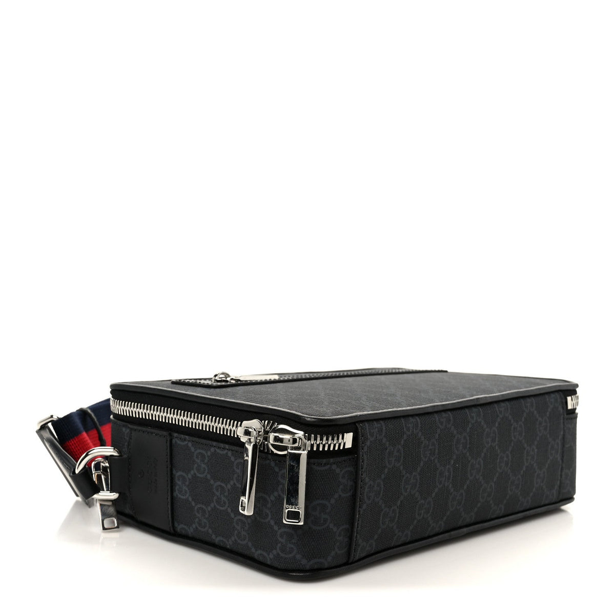 GG Supreme Monogram Calfskin Web Medium Messenger Bag Black Grey