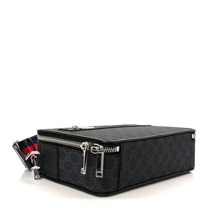 GG Supreme Monogram Calfskin Web Medium Messenger Bag Black Grey