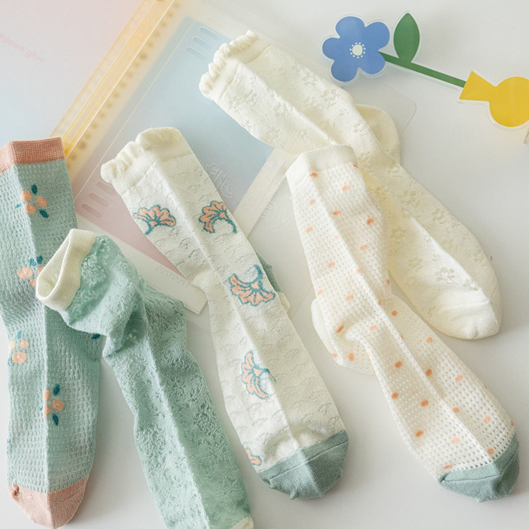 Rufia - Delicate Floral Mid-Calf Mesh Socks -Thin &amp; Breathable