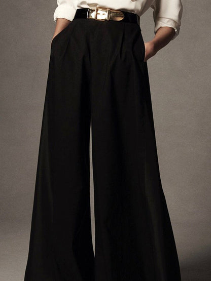 Casual High Waisted Wide Leg Mid Waist Solid Color Pants