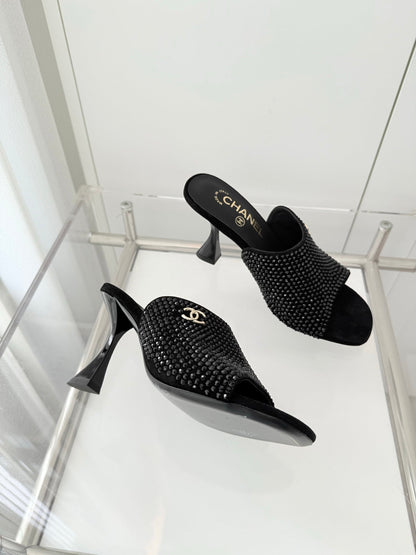 CC 26 Sandal 90 Black Rhinstone Deer Hide 597375