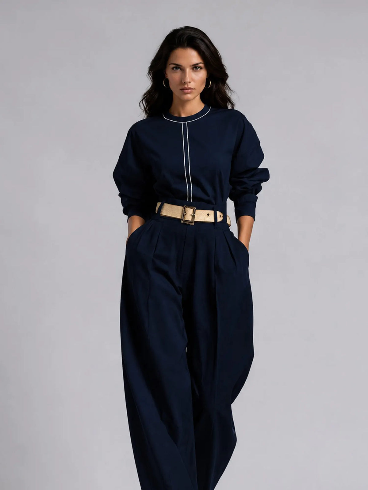Brooklyn Simple Style Loose Long-sleeved Two Piece Set