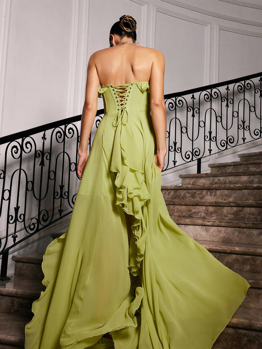 Rafaela Strapless Ruched Mesh Maxi Dress