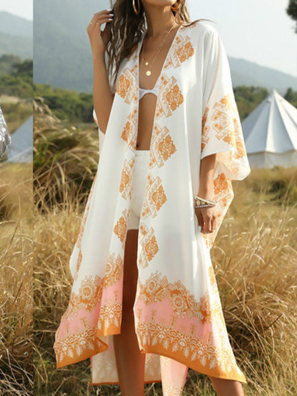 Women'S Flower Printed Cardigan Loose Casual Beach Holiday Cover Up