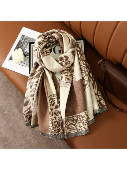Sscarvii - Leopard Print Thick Winter Scarf