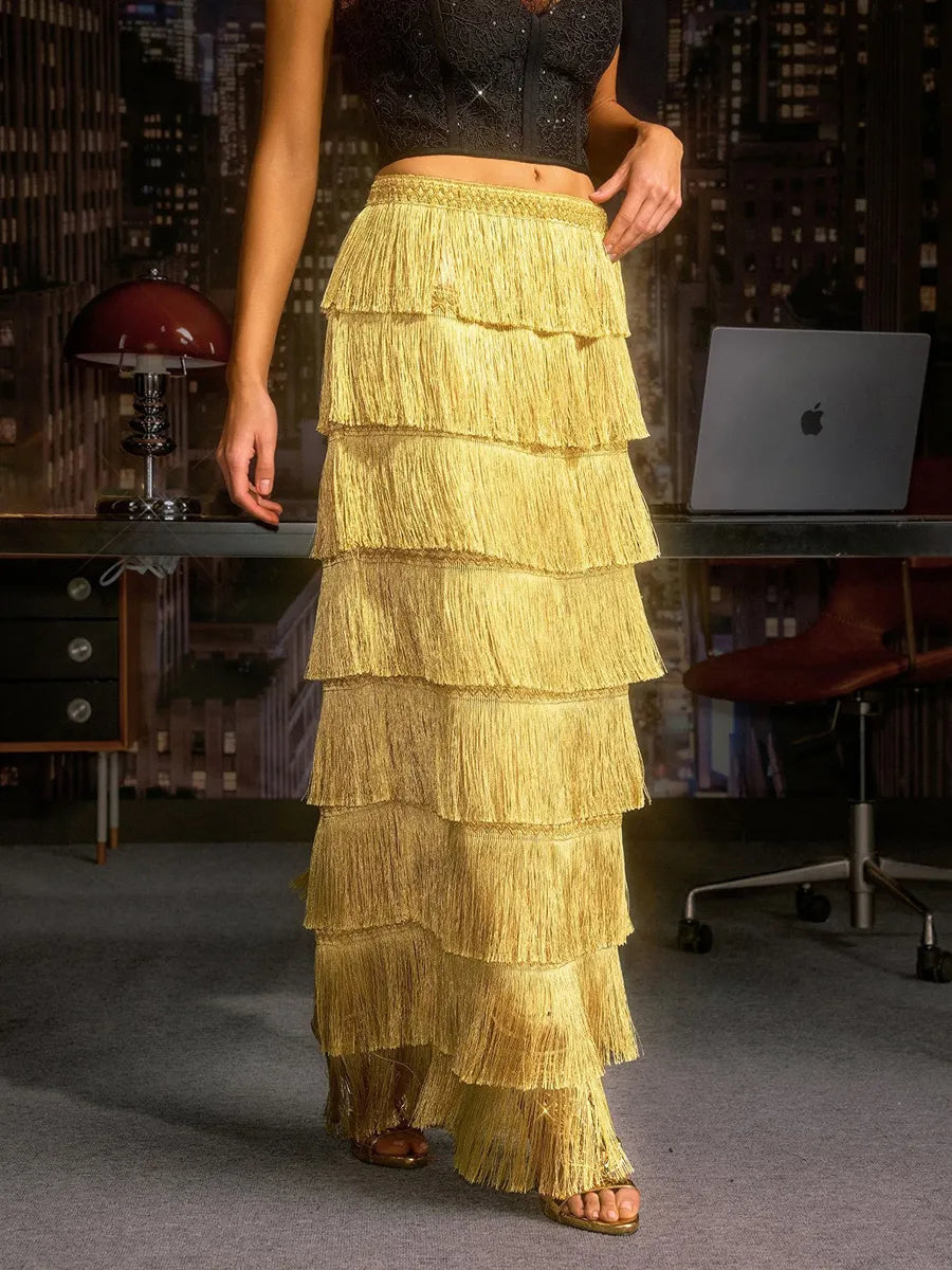 Aubrielle Fringe Tiered Skirt